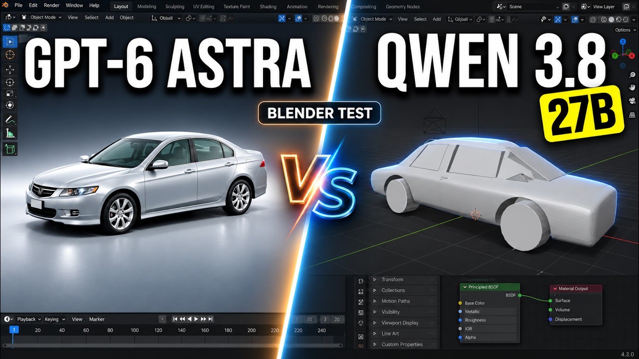 GPT-6 Astra vs Qwen 3.8 27B - Тест в Blender с референсным изображением