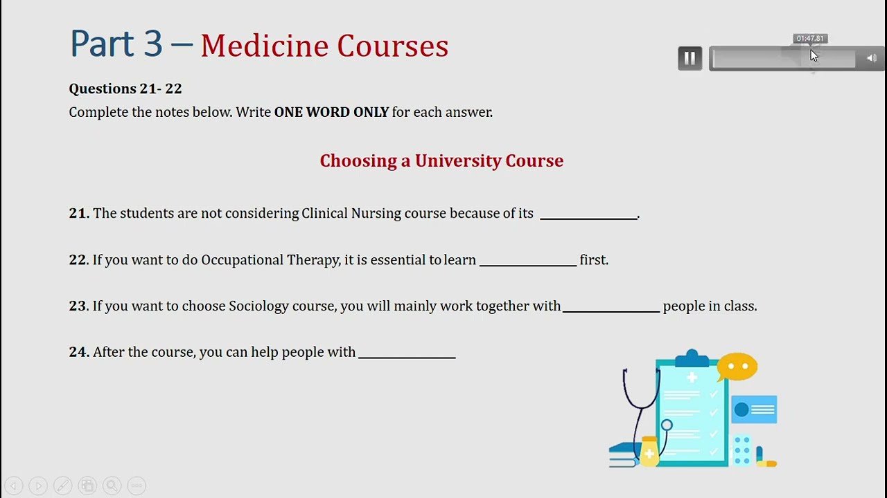 IELTS listening practice Part 3: medicine courses (answer+ transcript)