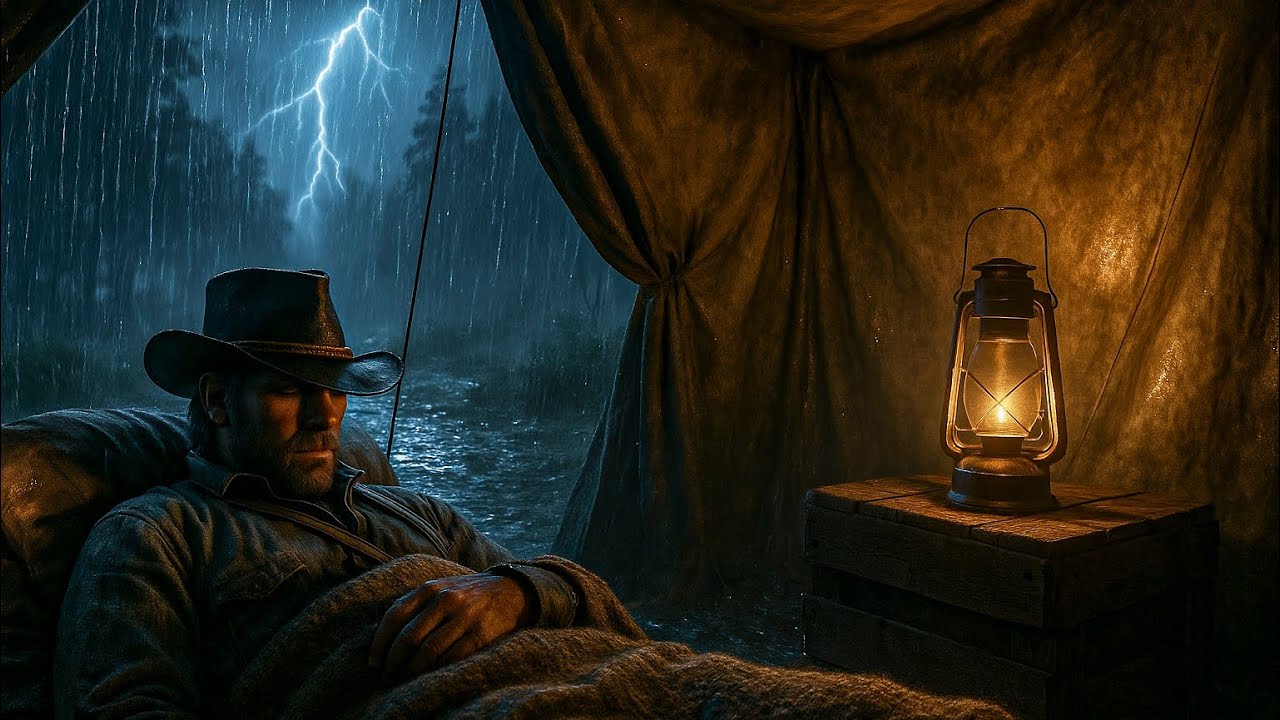 Arthur’s Lonely Tent Shelter – Rain and Thunderstorm Night in the Camp | RDR2 ASMR Sleep Aid