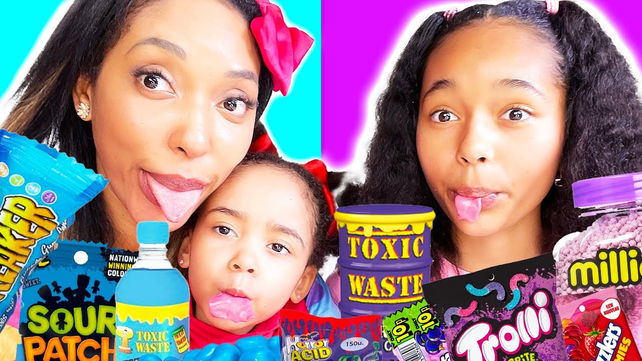 1ER CHALLENGE BONBONS ULTRA PIQUANTS avec THEA BABY BOSS : BLEU vs VIOLET SNACKS + ÉPICÉS !!