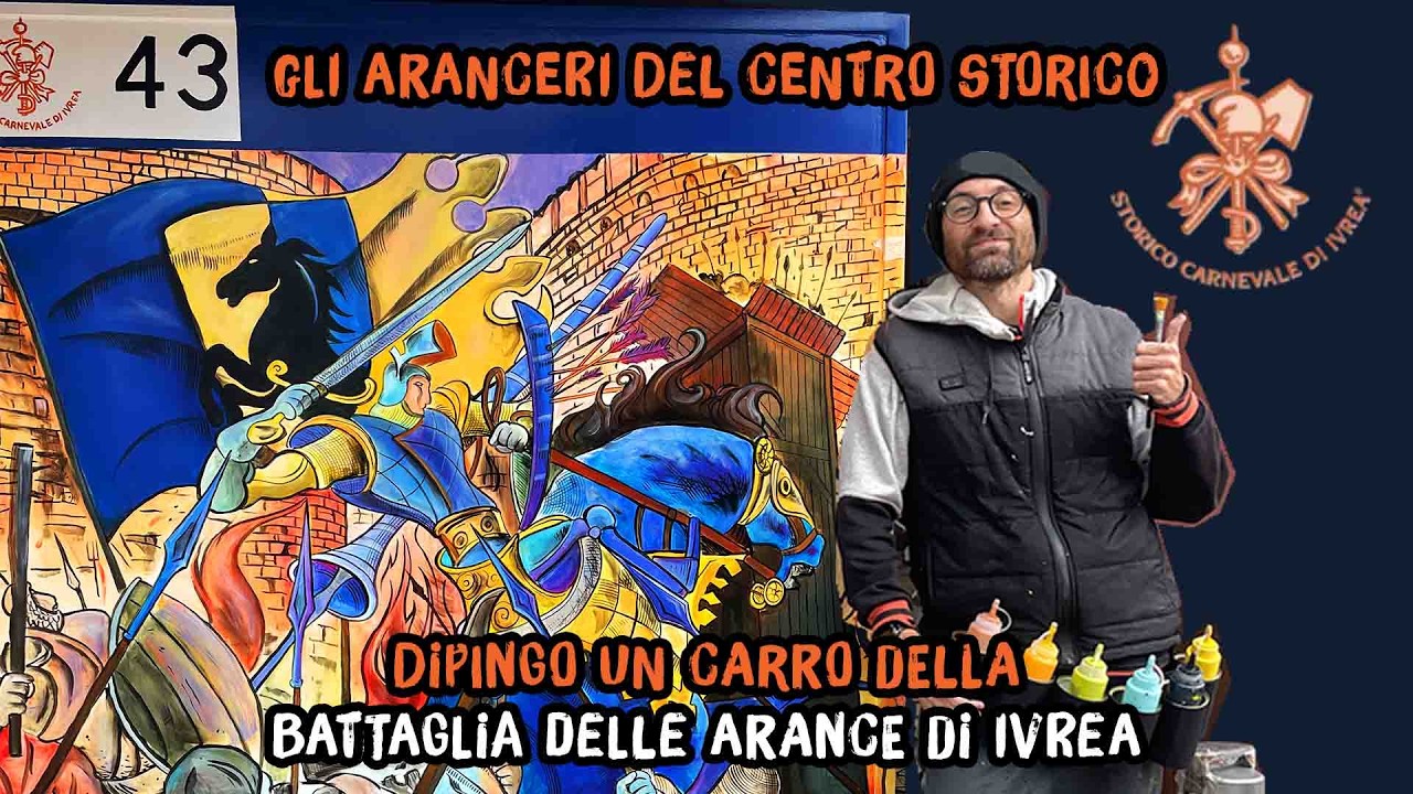 Disegno un carro da getto dello Storico Carnevale di Ivrea - Gli Aranceri del Centro Storico