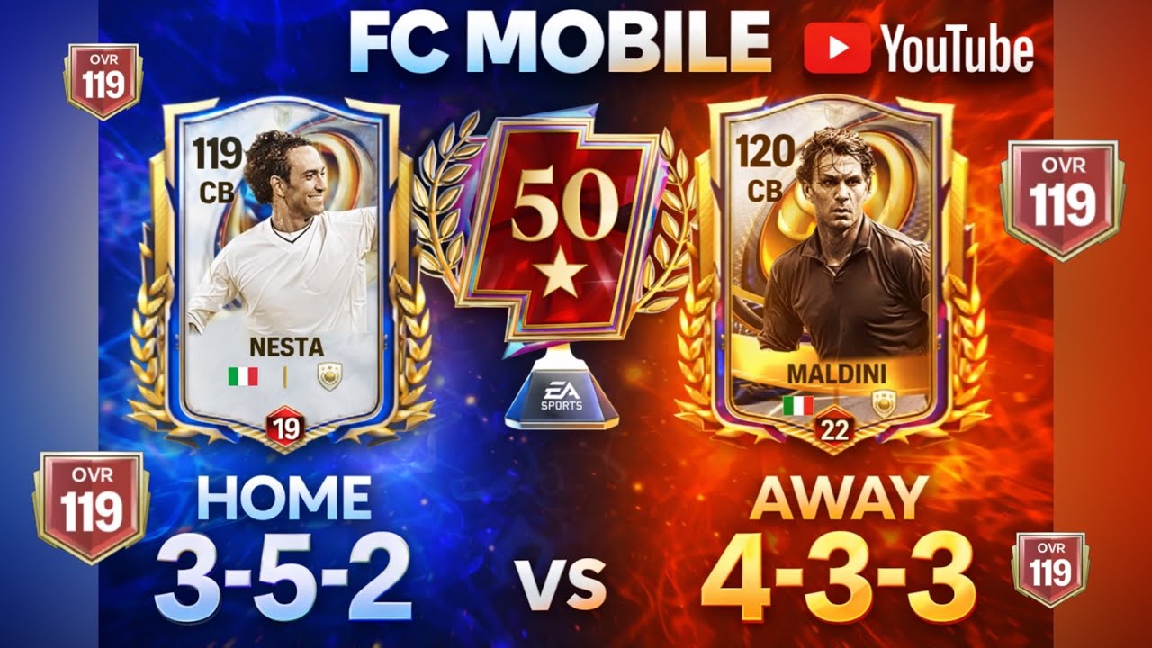 NESTA 3-5-2 vs MALDINI 4-3-3(Attack) FC MOBILE MATCH 