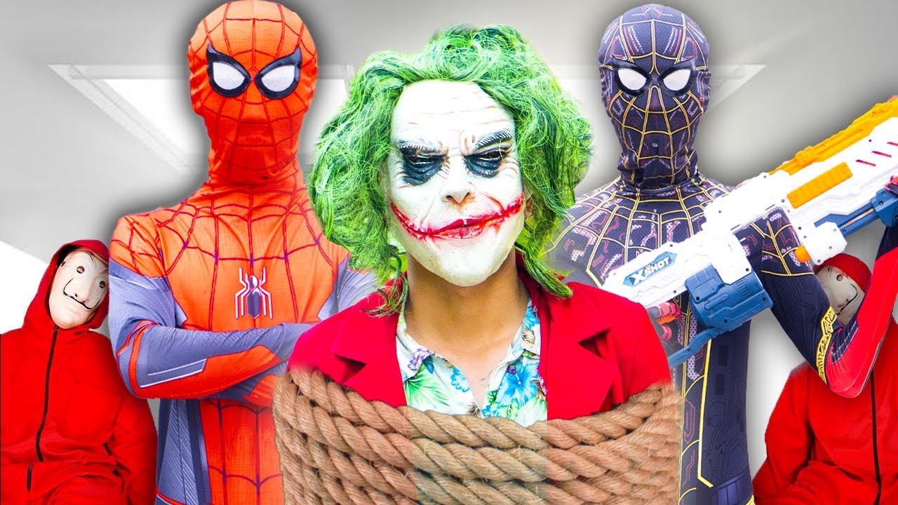 TEAM SPIDER-MAN vs BAD GUY TEAM | Live Action Story Fun Heroes Nerf War... Rescue Venom