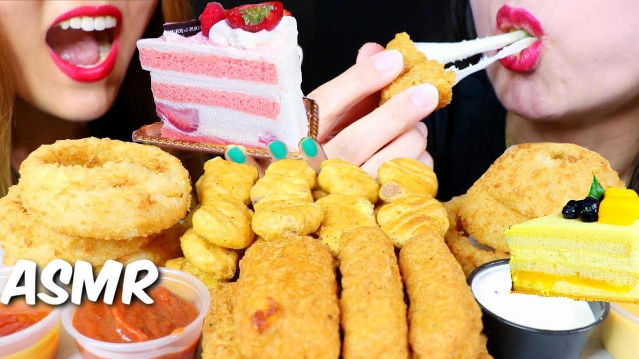 ASMR FRIED FOOD (NUGGS, CAKES, ONION RINGS, CHEESY MOZZARELLA STICKS) 리얼사운드 먹방 | Kim&Liz ASMR