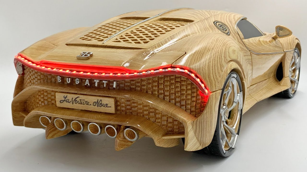Masterpiece Wood Sculpture: Unique Wooden Version of the Bugatti La Voiture Noire