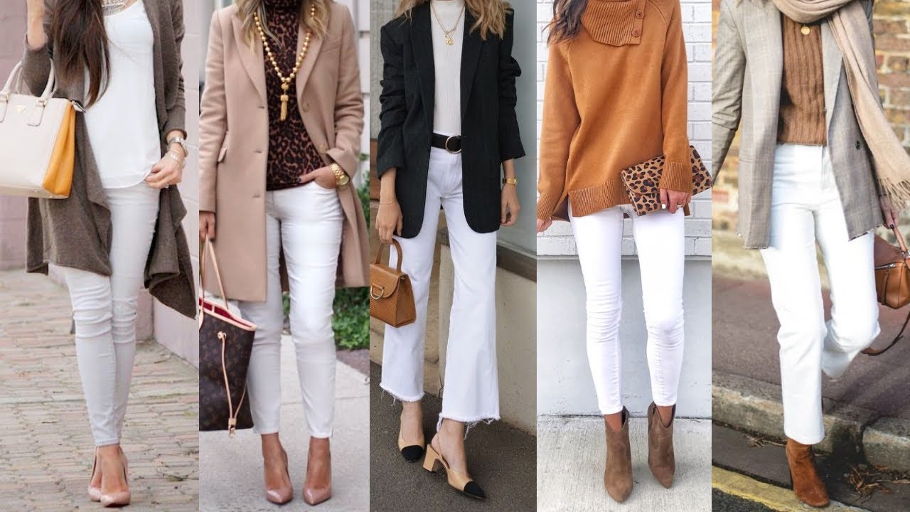 LOOKS MODERNOS OTOÑO INVIERNO USANDO PANTALON DE COLOR BLANCO/ COMO VESTIR PANTALONES BLANCOS OTOÑO