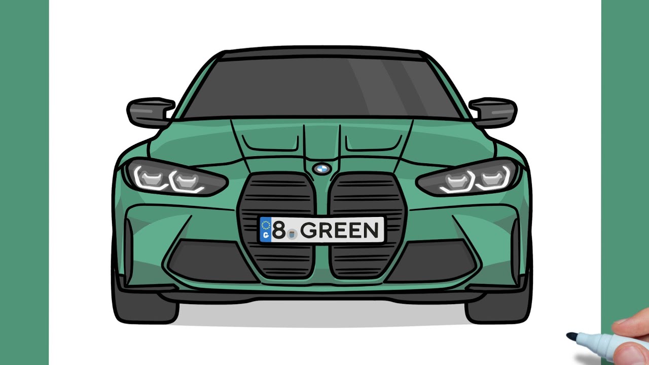 How to draw a BMW M4 G82 Front View easy / drawing bmw m3 4 series competition car