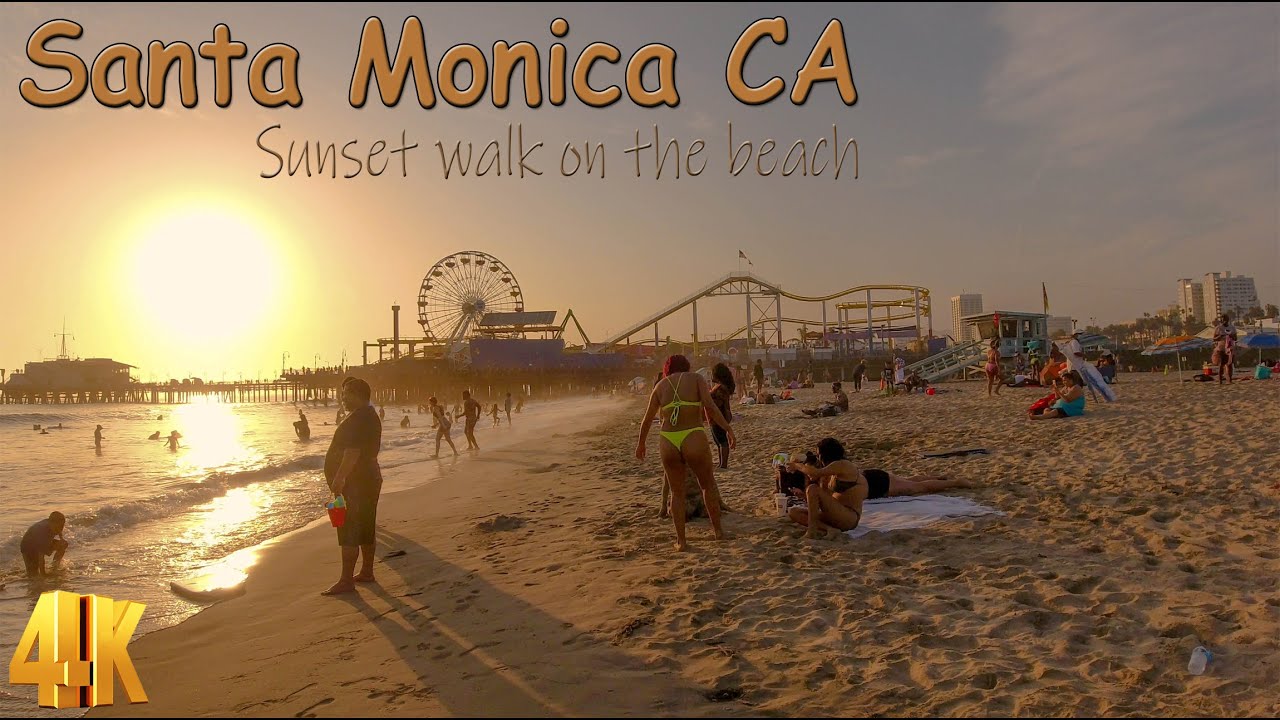 Sunset walk on the beach in Santa Monica CA in 4K