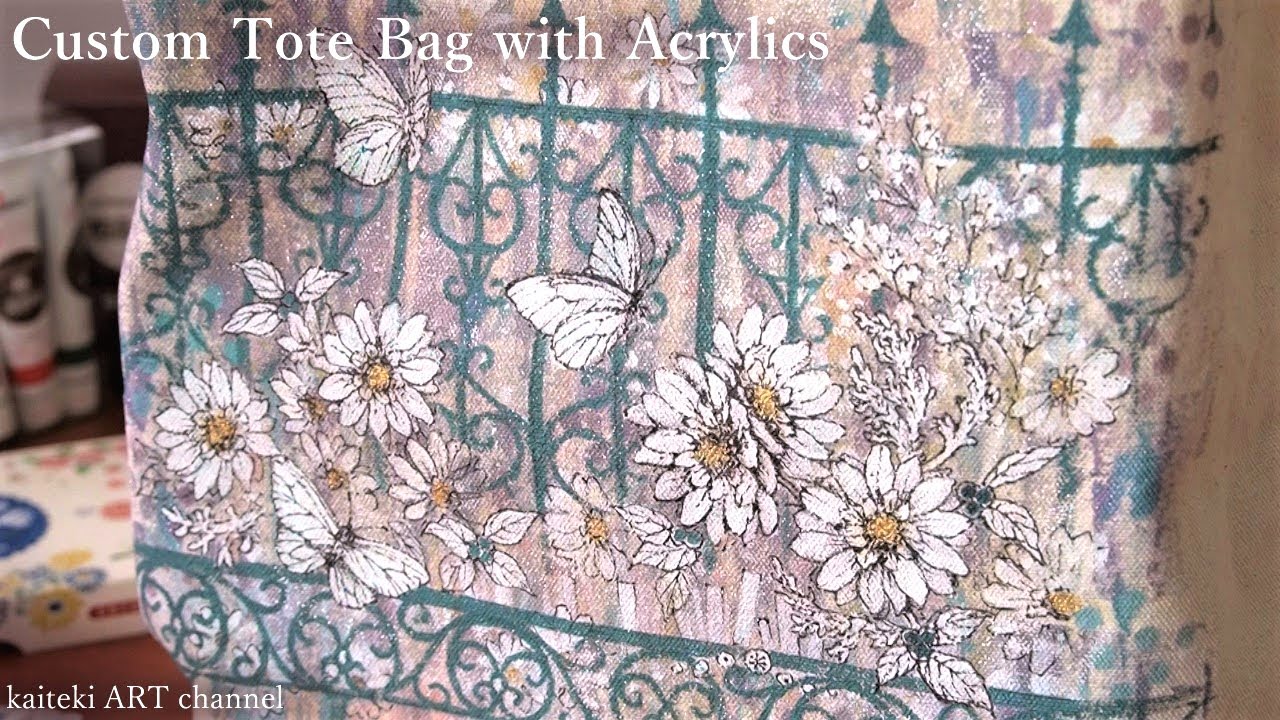 【作業用】布に絵を描く🎨トートバッグをお絵かきリメイク　Custom Tote Bag with Acrylic Paint [🎹BGM]