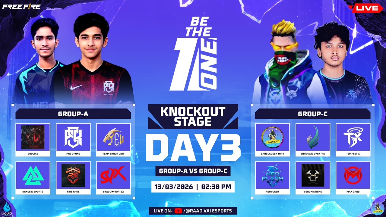 [🔴LIVE] BE THE ONE K.O. STGE DAY 3 | Garena Free Fire FT. @raadvaiyt829