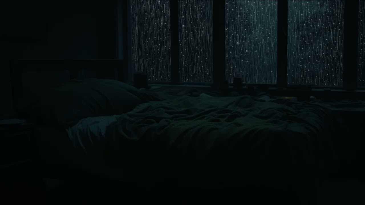 Gentle Rain Sounds Filling a Dark Bedroom at Night | Calm Sleep & Relaxation