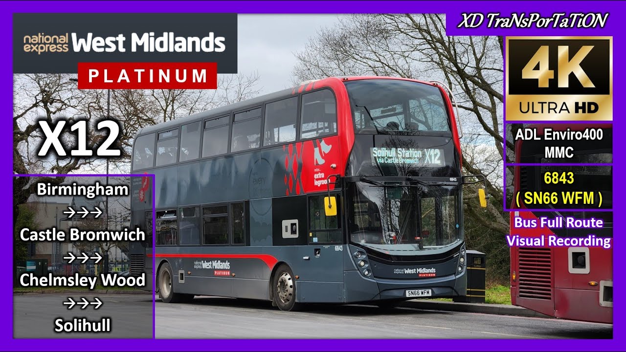[National Express West Midlands] X12 ~ Birmingham, Old Square ➝ Solihull Station【4K UW】