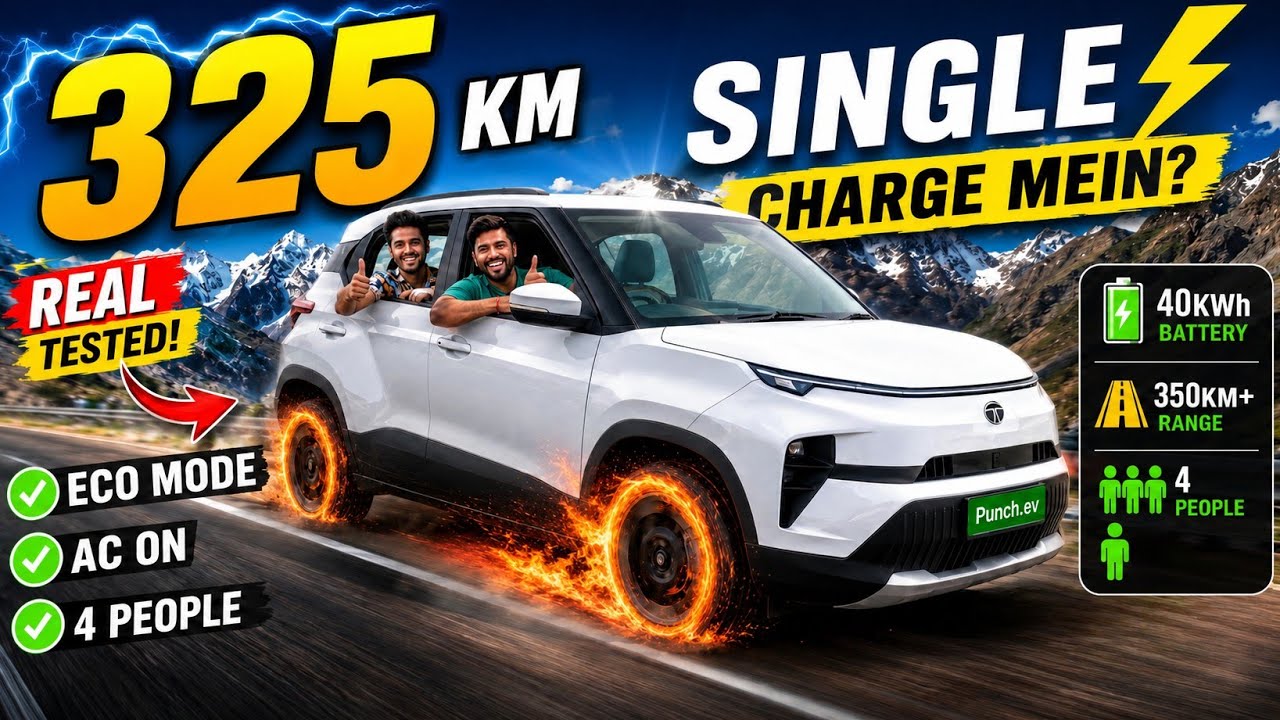 TATA PUNCH EV 325km Range Test With 4Ppl AC ON 🔥🔥🚀 @tata.evofficial 