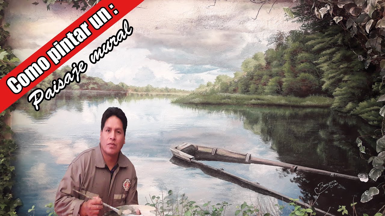 COMO PINTAR UN MURAL en la pared PASO A PASO / Paisaje  de un lago hiperrealista