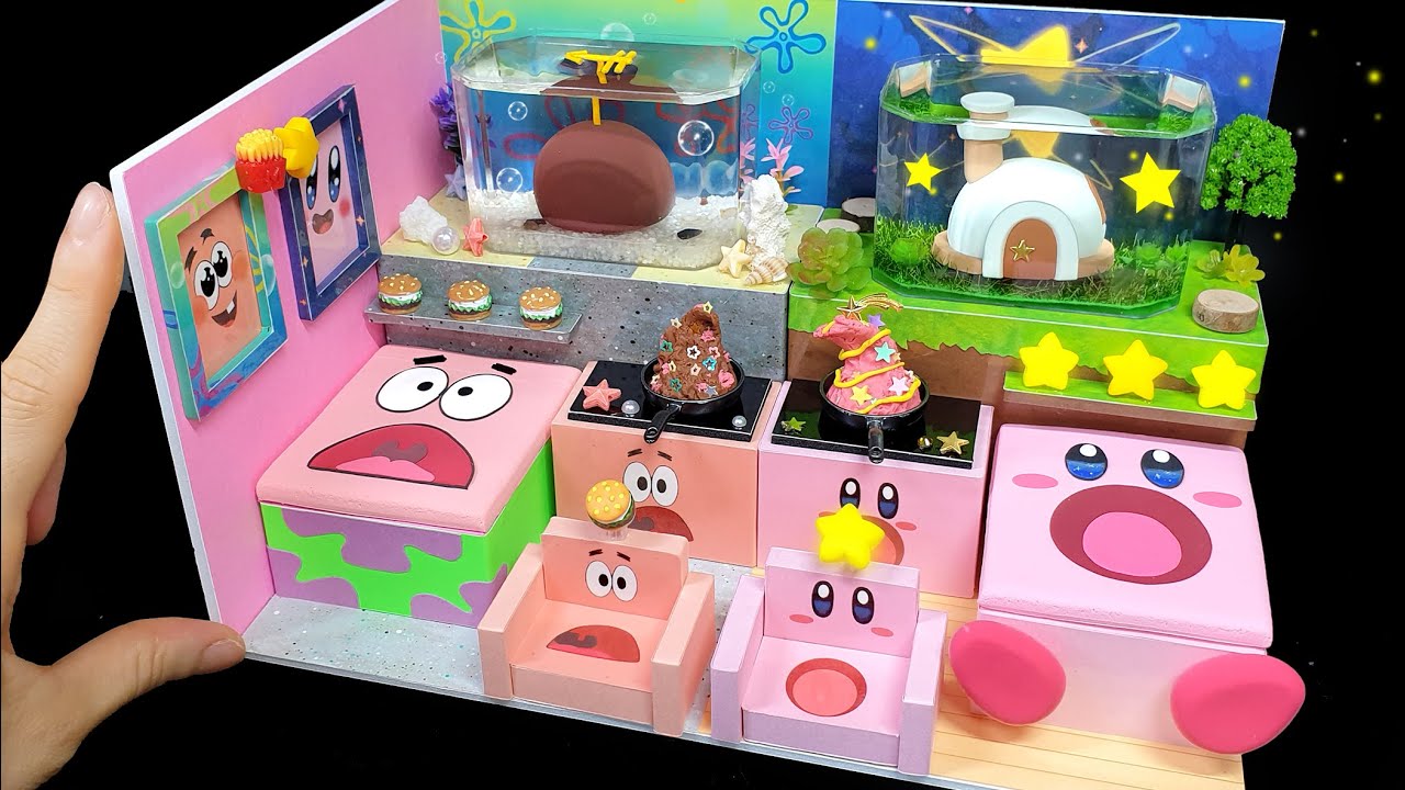 DIY Miniature Spongebob Patrick Star VS Kirby Board House # - Big Mouth Fight !!｜ Pink VS Pink House
