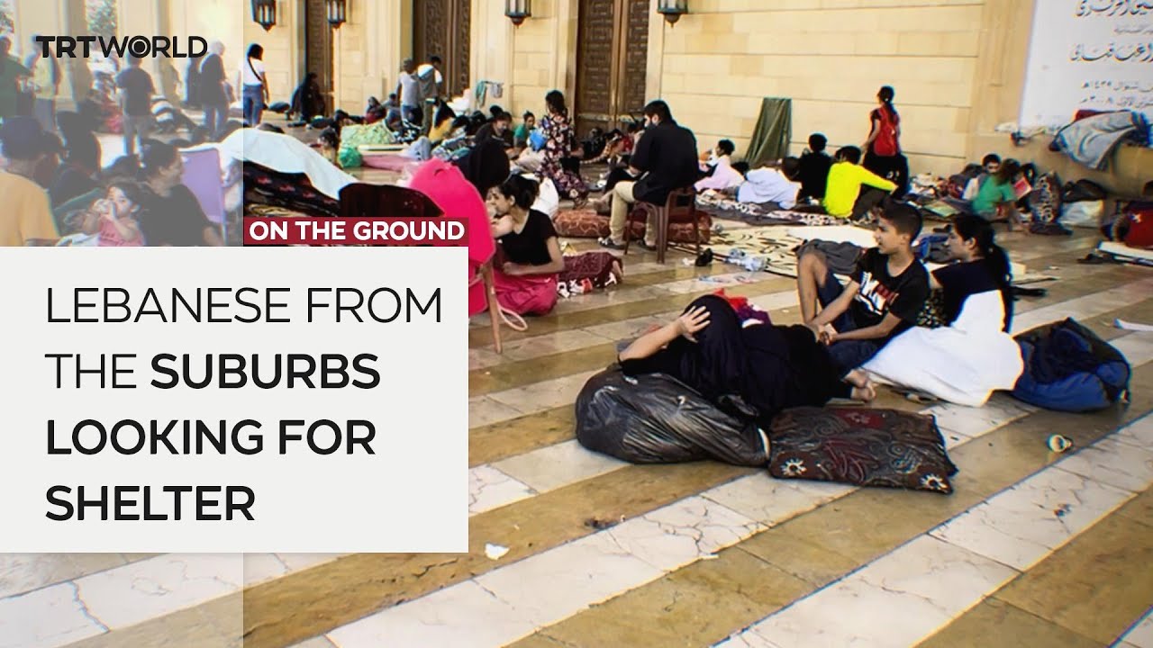 Displaced people from suburbs taking refuge in al Amin mosque in Beirut