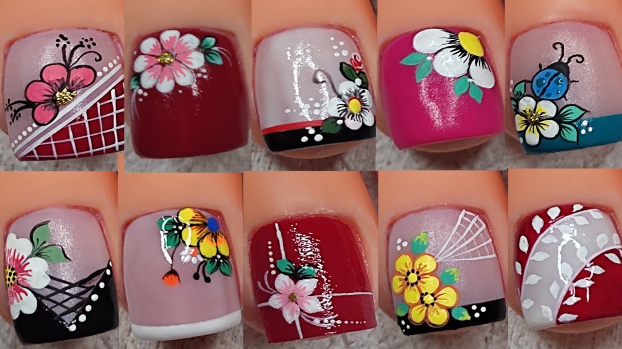 MODELOS DE UÑAS HERMOSOS CON FLORES 🌺🌺🌺🌸| uñas para pies 👣