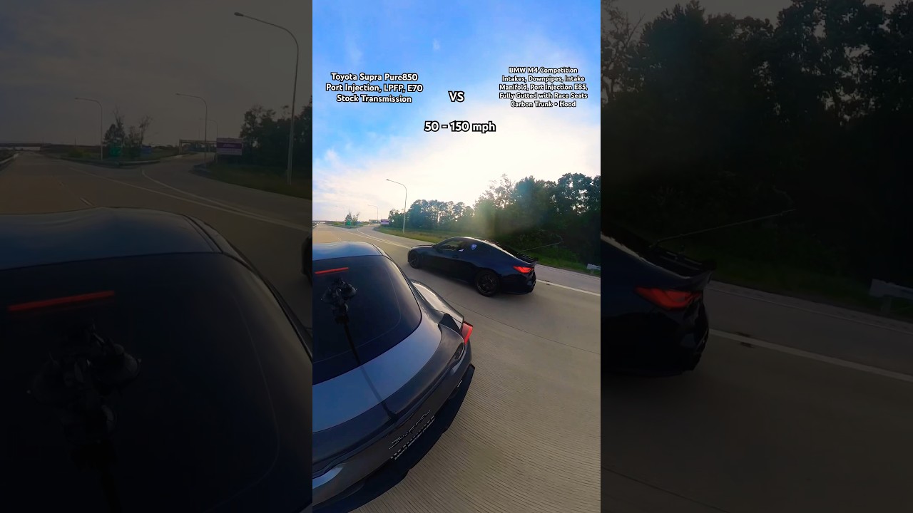 Toyota Supra Pure850 vs BMW M4 Competition Bolt Ons E85 #racing #cars #supra #insta360 #bmw