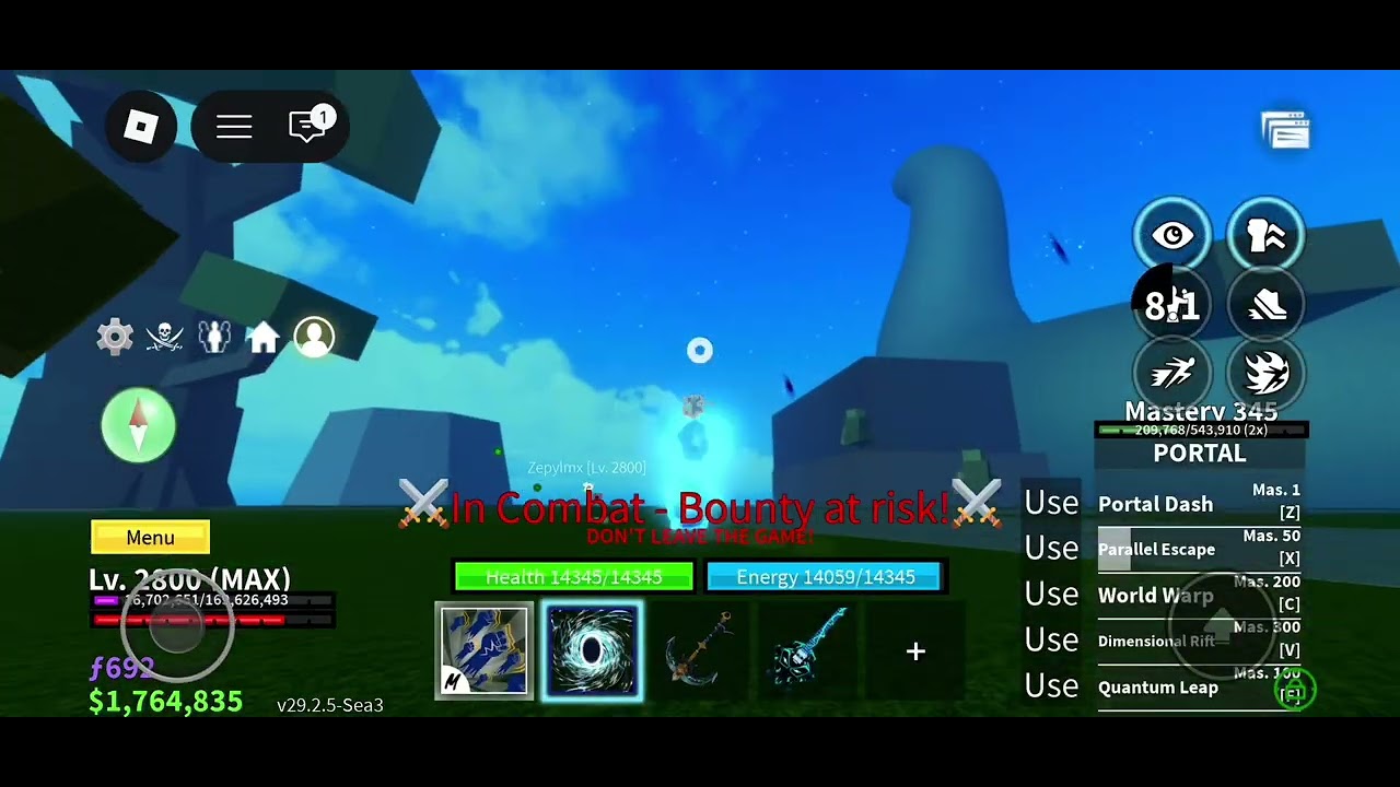 Blox fruits bounty hunting/Mobile gameplay. Portal, shark anchor combo