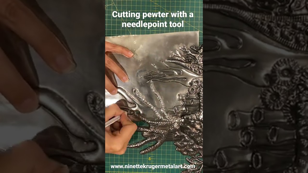 Metal ocean art: Cutting pewter with a needlepoint tool
