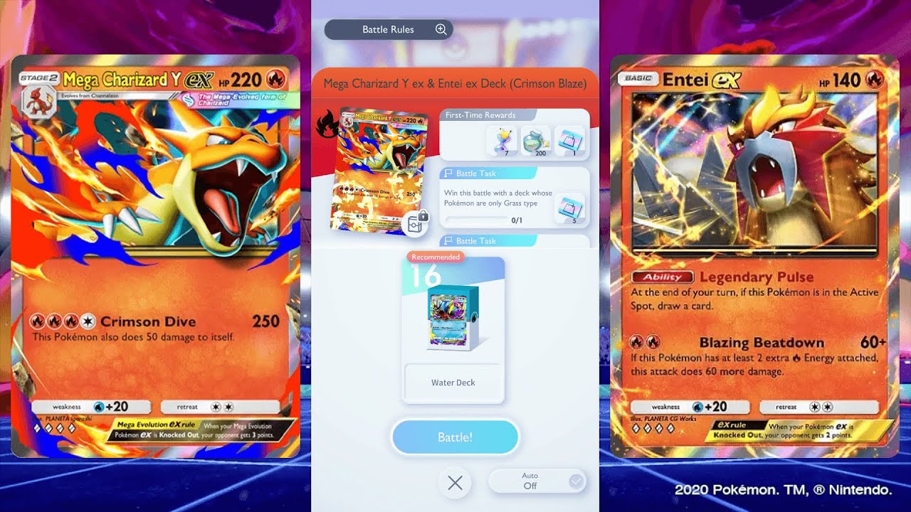 Мега Чаризард Y EX и Энтей EX | Экспертная одиночная битва (Багровое пламя) Pok&eacute;mon TCG Pocket