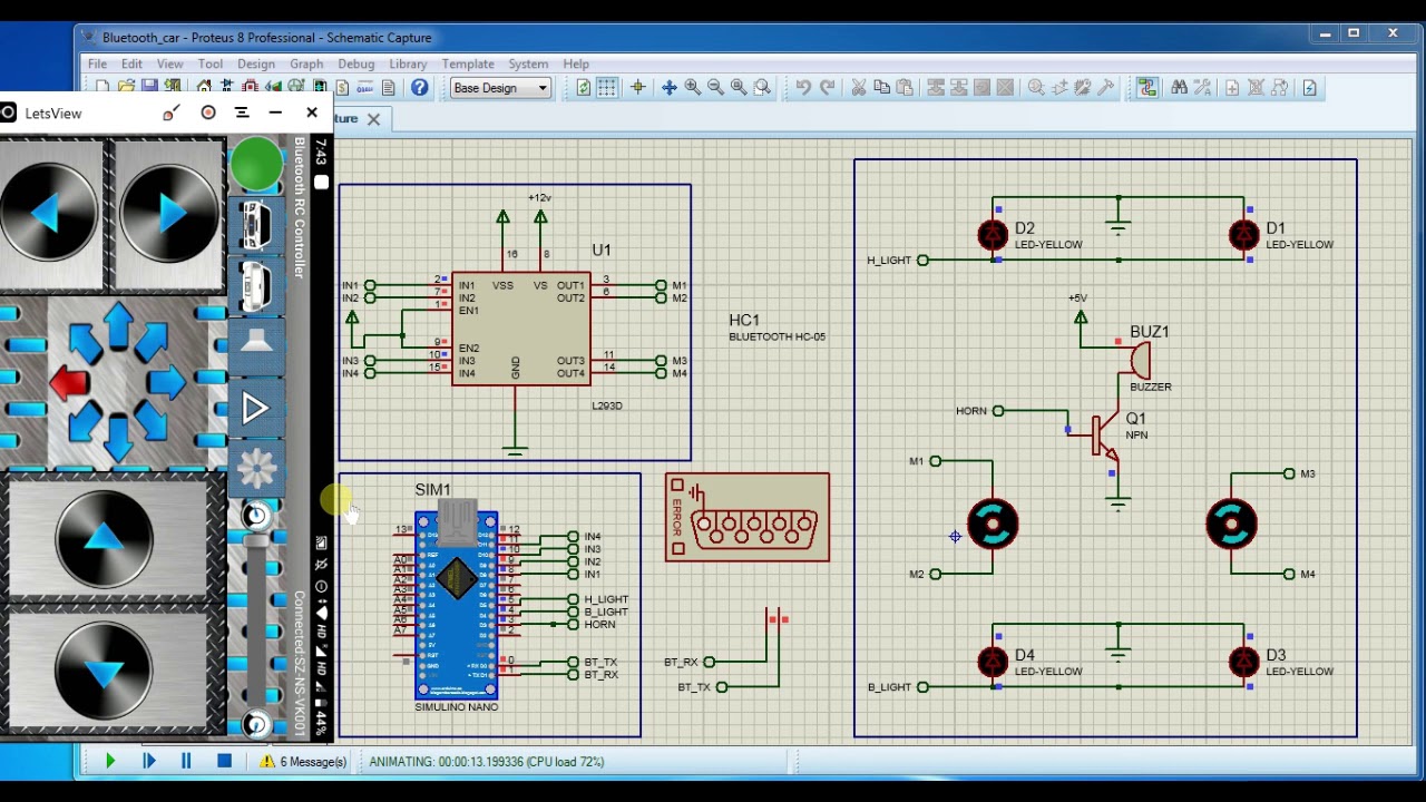 Android Controlled Car using arduino Proteus simulation