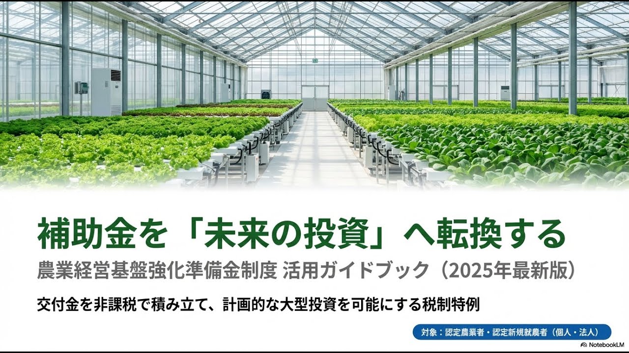 認定農業者が交付金を将来の投資へ有効活用するための「農業経営基盤強化準備金制度」について
