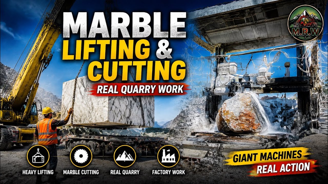 Massive Marble Lifting & Cutting Process | Real Quarry Work & Giant Machines