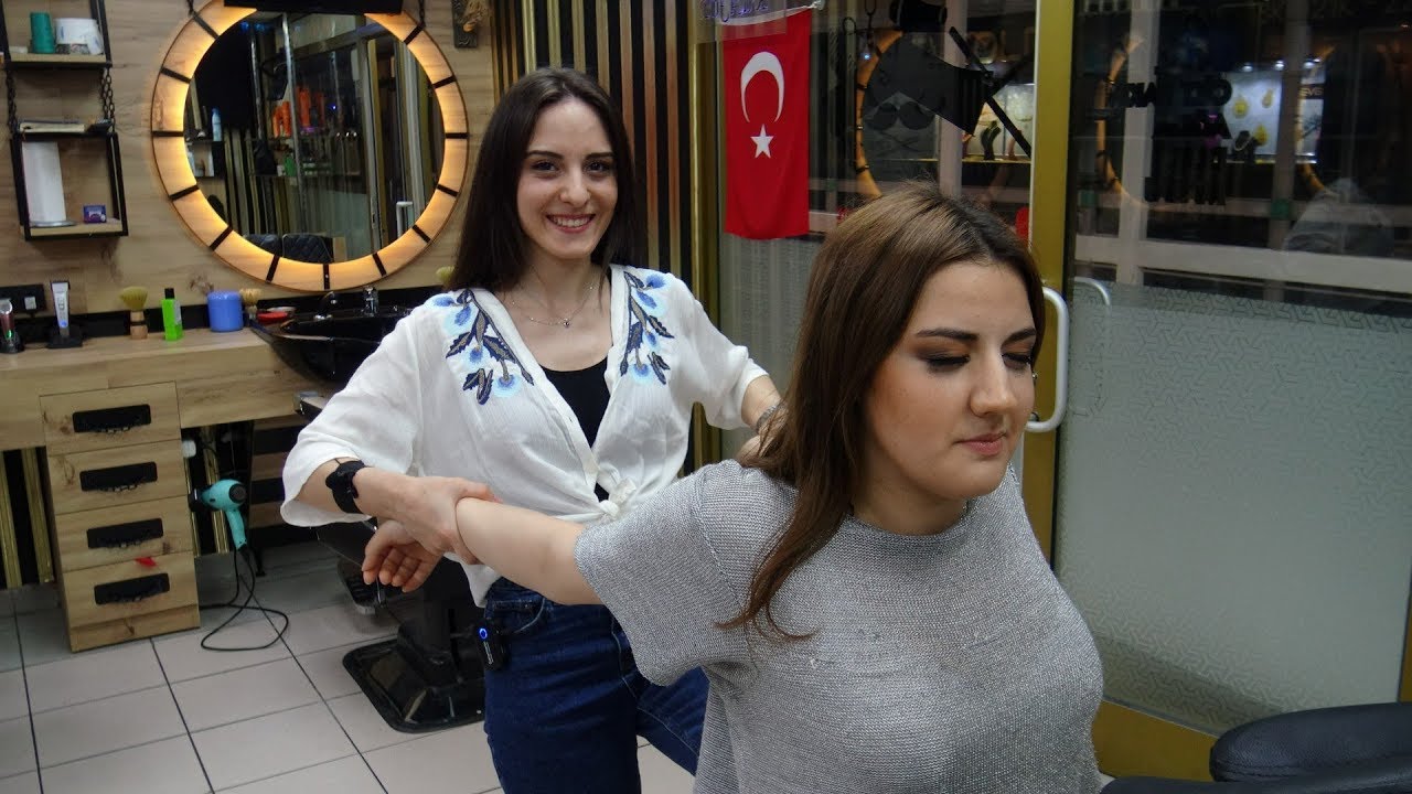 ASMR female chair physiotherapy massage + lady pelin back, neck, shoulder, arm, palm, foot massage