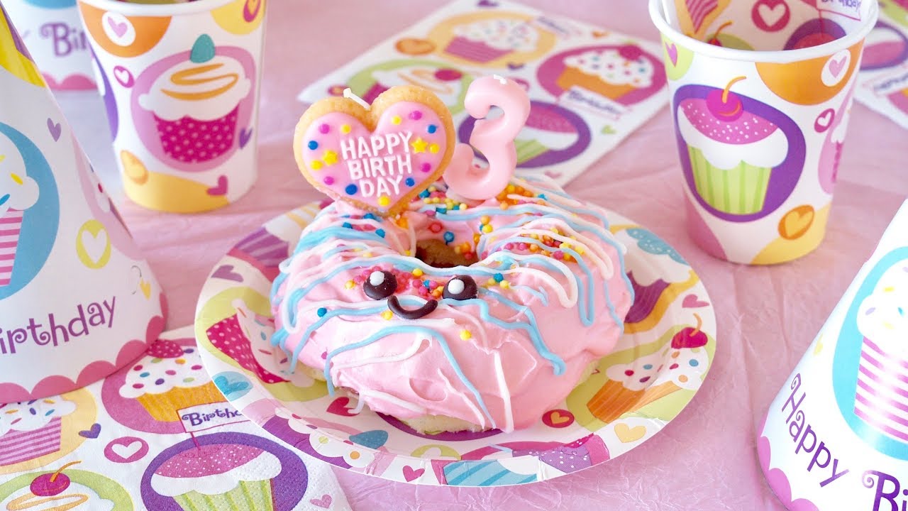 Donut Cake 🍩 (Easy and Kawaii 3rd Birthday Cake Decorating Idea for my Daughter) - OCHIKERON