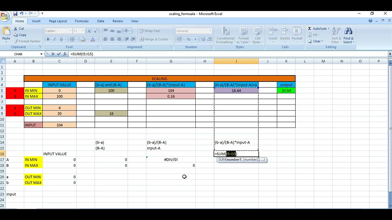 EXCEL STUDY(SCALING FORMULA)#excel #mathematicalfunction
