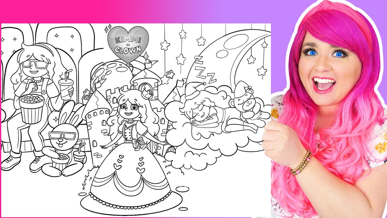 Coloring Kimmi The Clown Coloring Pages | Princess Castle, Movie Theater & Sleeping Moon Coloring