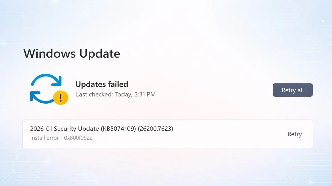 Fix Windows 11 KB5074109 Update Not Installing (Error 0x800F0922)