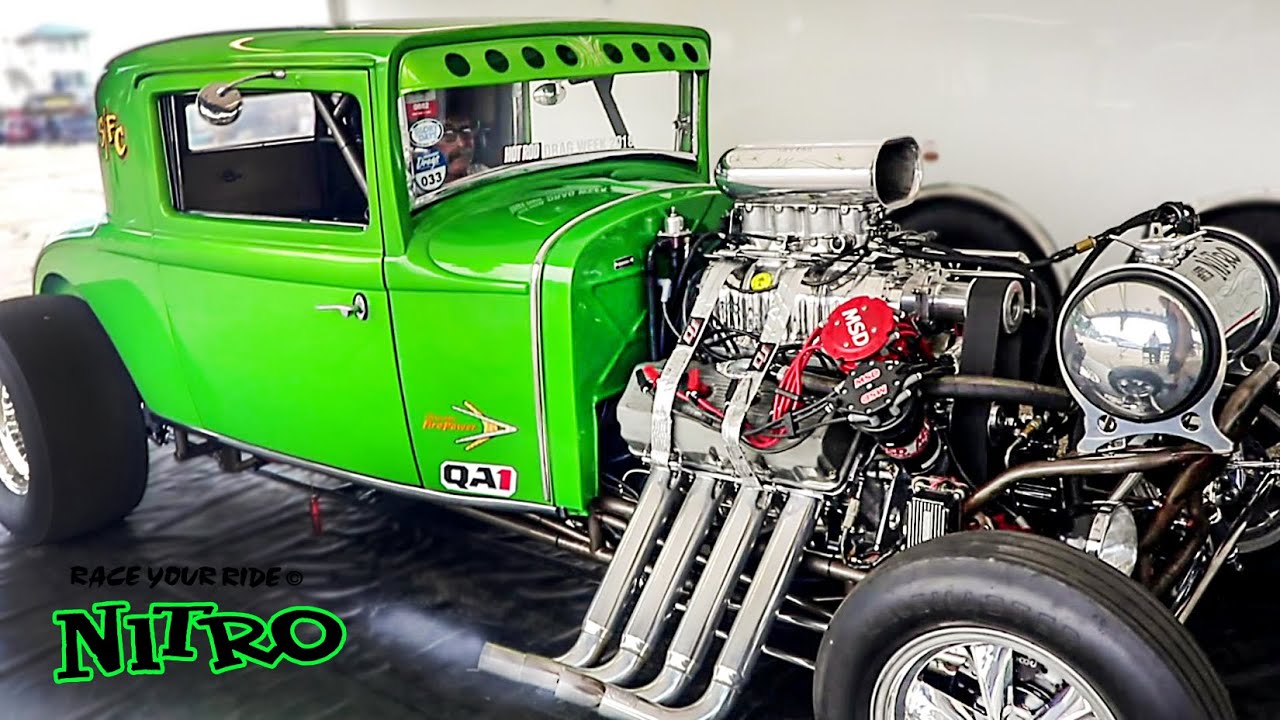 EAR SHATTERING! BLOWN NITRO HEMI! 8 SEC '31 CHRYSLER COUPE! BYRON DRAGWAY!