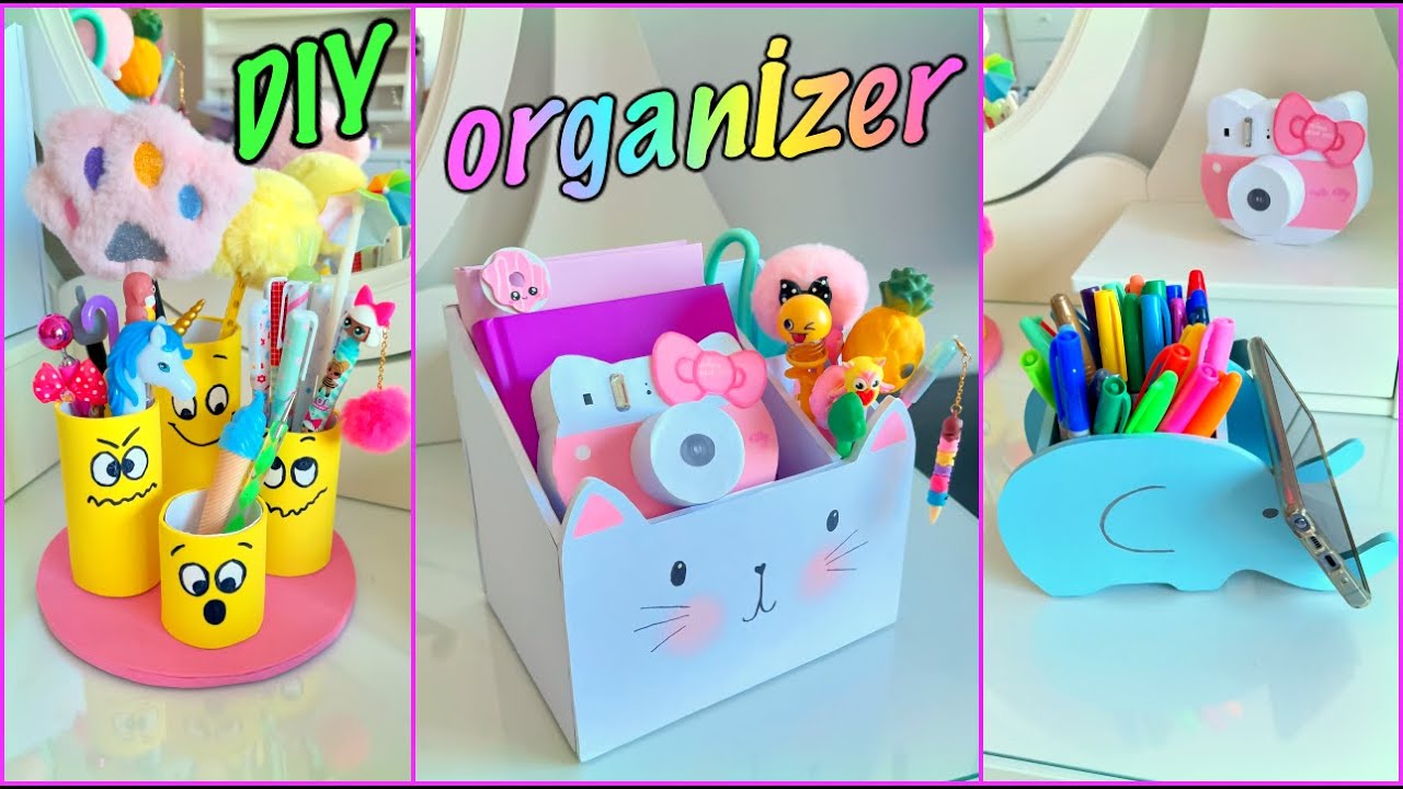 3 KENDİN YAP ORGANİZER - Kağıt ve Kartondan Organizer Yapımı - MASA ÜSTÜ DÜZENLEYİCİ - Oda Dekoru