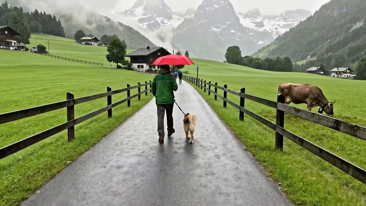 Switzerland’s Most Beautiful Villages in Heavy Rain 4K 🌧️ Calm Walking Tour
