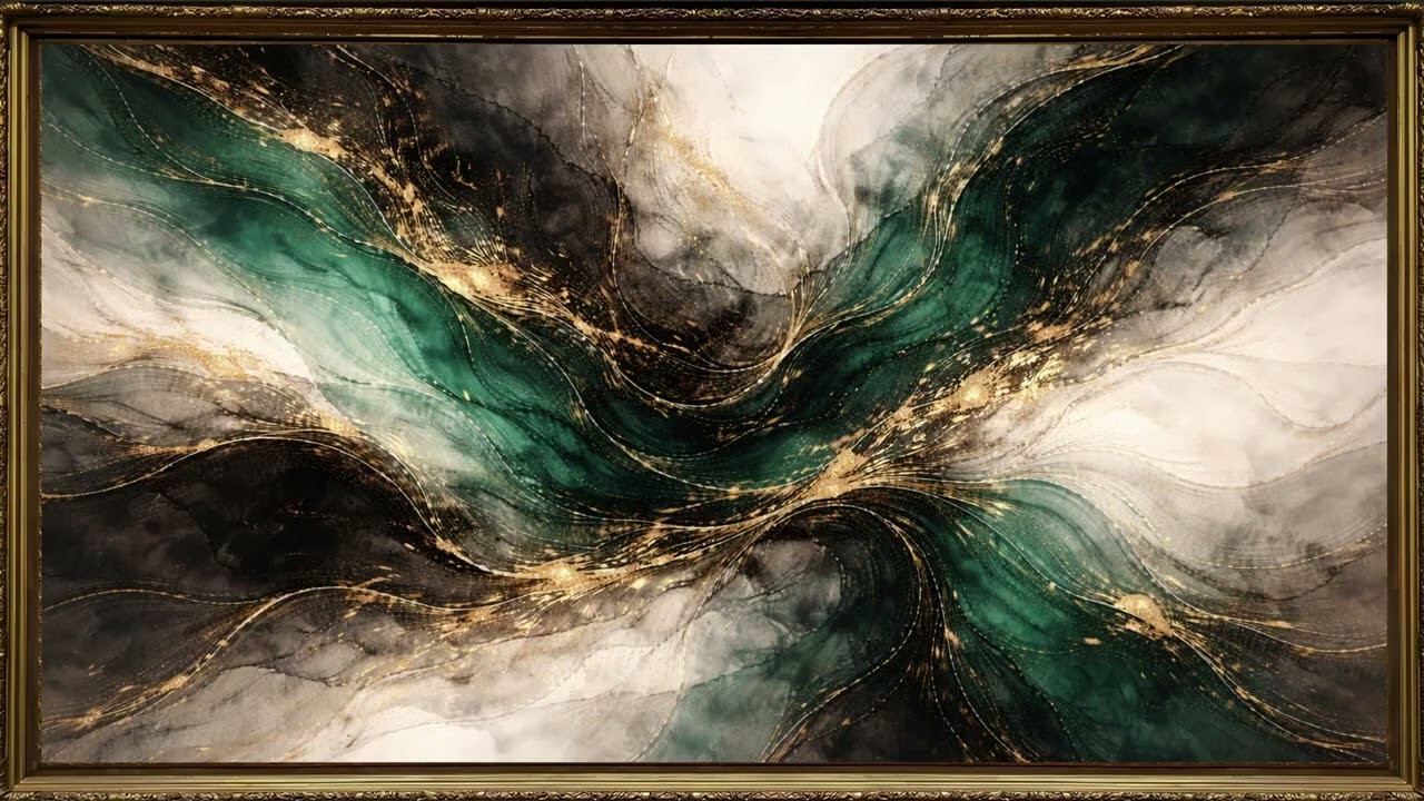 3 Hours Emerald flow with golden veins 4K for Frame TV — Elegant Ambient Art for Modern Wall Display
