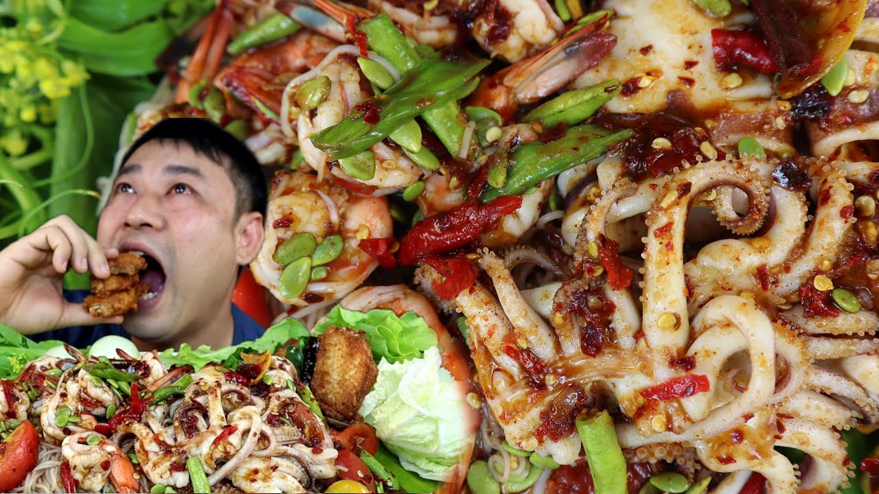 ตำซั่วหมึกกล้วยกุ้งสะดุ้งไฟ น้ำปลาร้าข้นๆ แซ่บคัก -7/1/2021-