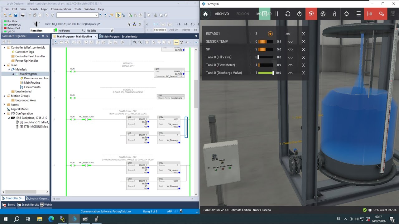 Control ON/OFF en Studio 5000 con Factory I/O | 3 métodos de conversión de señales