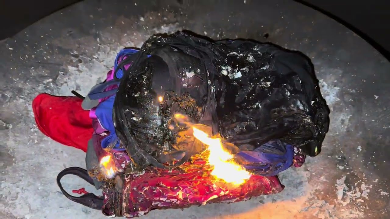 Final burning of the Adidas,Nike,Odlo gym clothes from the shopping bag-keep away from fire!!