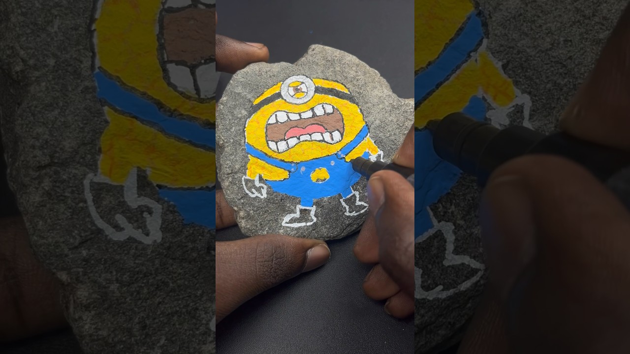 Drawing Jerry Mega Minion But on a Rock🗿With Posca Markers! #shorts #minions