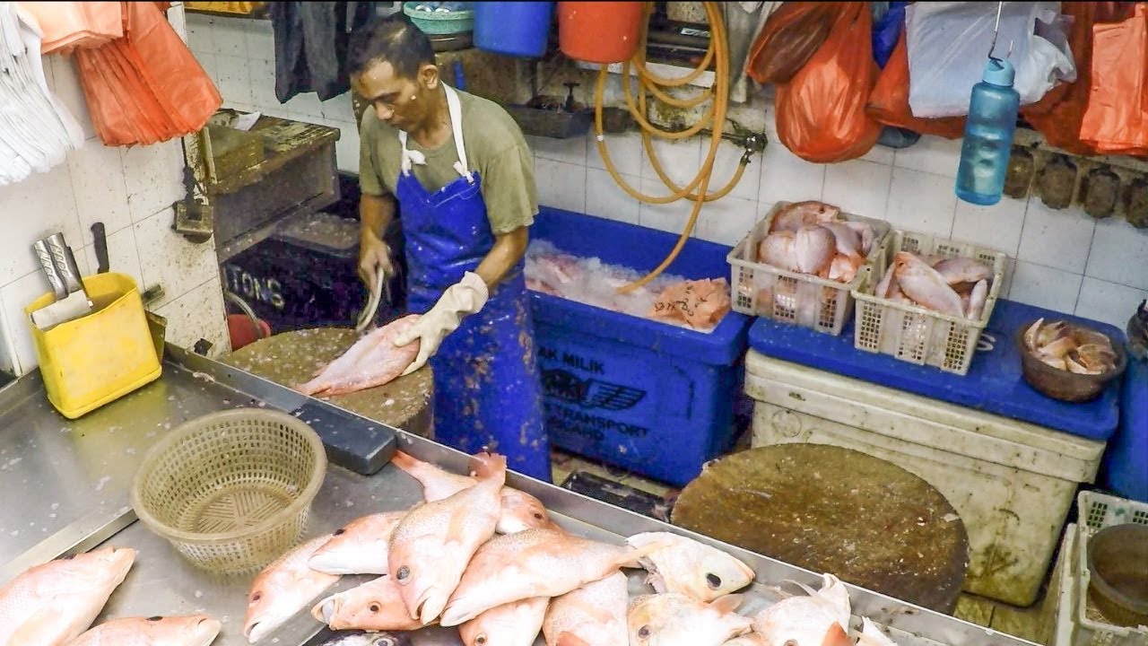 Muslim Wet Market of Geylang Serai in Singapore. Malay Street Food