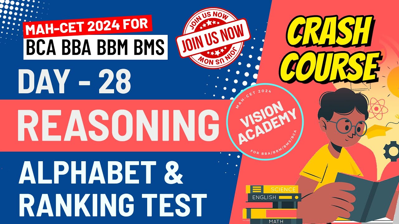Reasoning Alphabet and Ranking Test | Day 28 | MAH CET 2024 for BCA BBA BMS BBM 🚀 FREE Crash Course