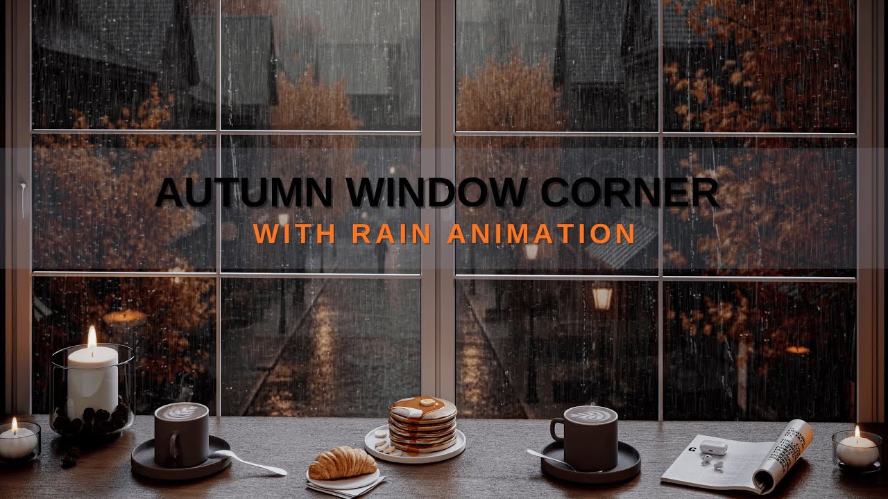 Cozy Rain Ambience & Smooth Jazz Music | Relax, Study, Sleep | Fall Window View | Cozy Window View