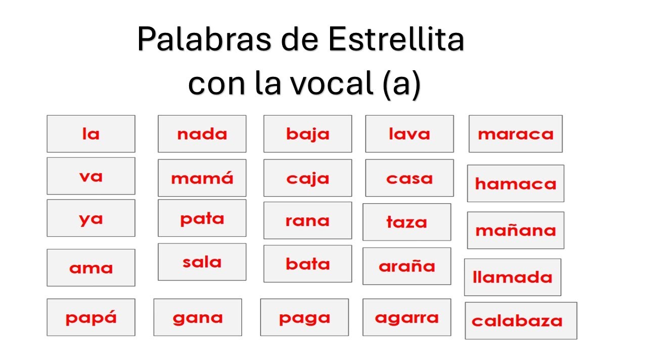 Palabras de Estrellita con la vocal a