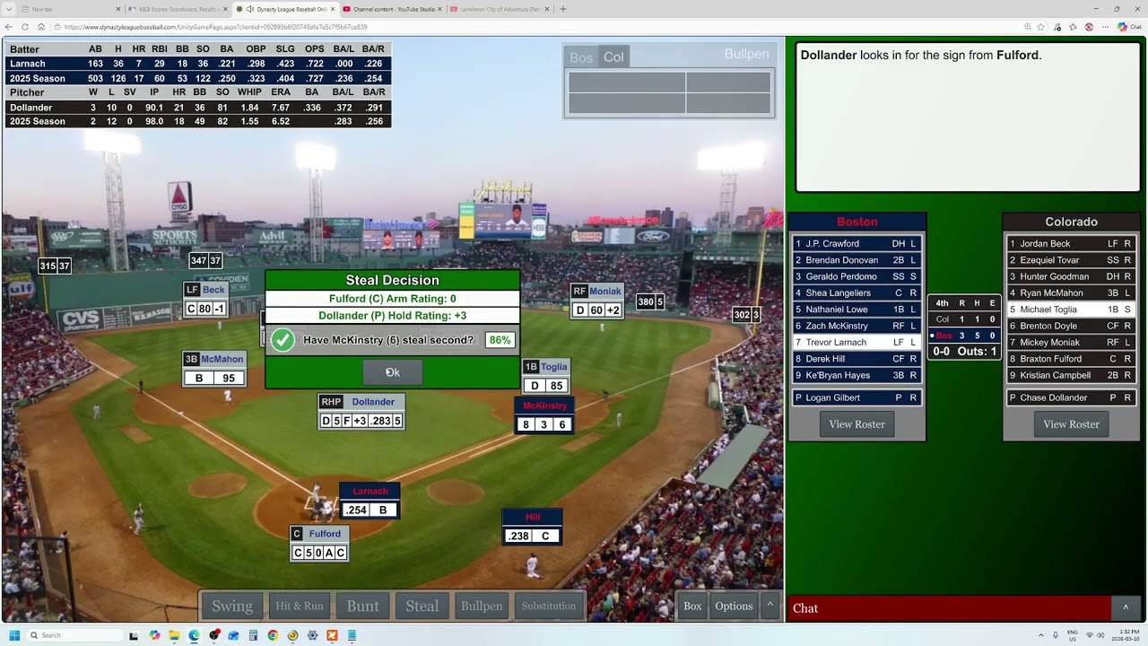 Game 93 Colorado Rockies @ Boston Mob, MLB vs Me 2025 Dynasty League Baseball Replay
