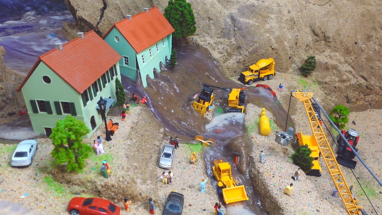 Construction Site Flood Disaster - Diorama Dam Breach - Natural Disaster VS Mini Model Experiment