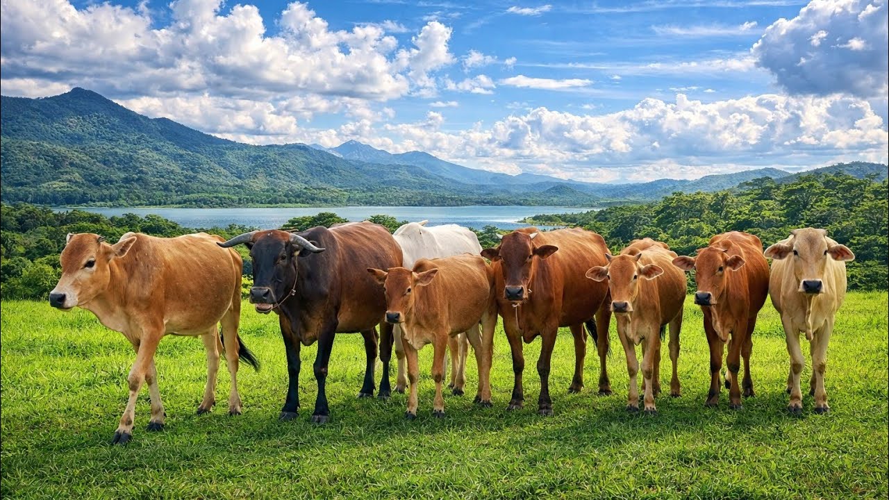 “A Herd of Mooing Cattle Walking Toward a Green Pasture, the Sound of Mooing Cows”