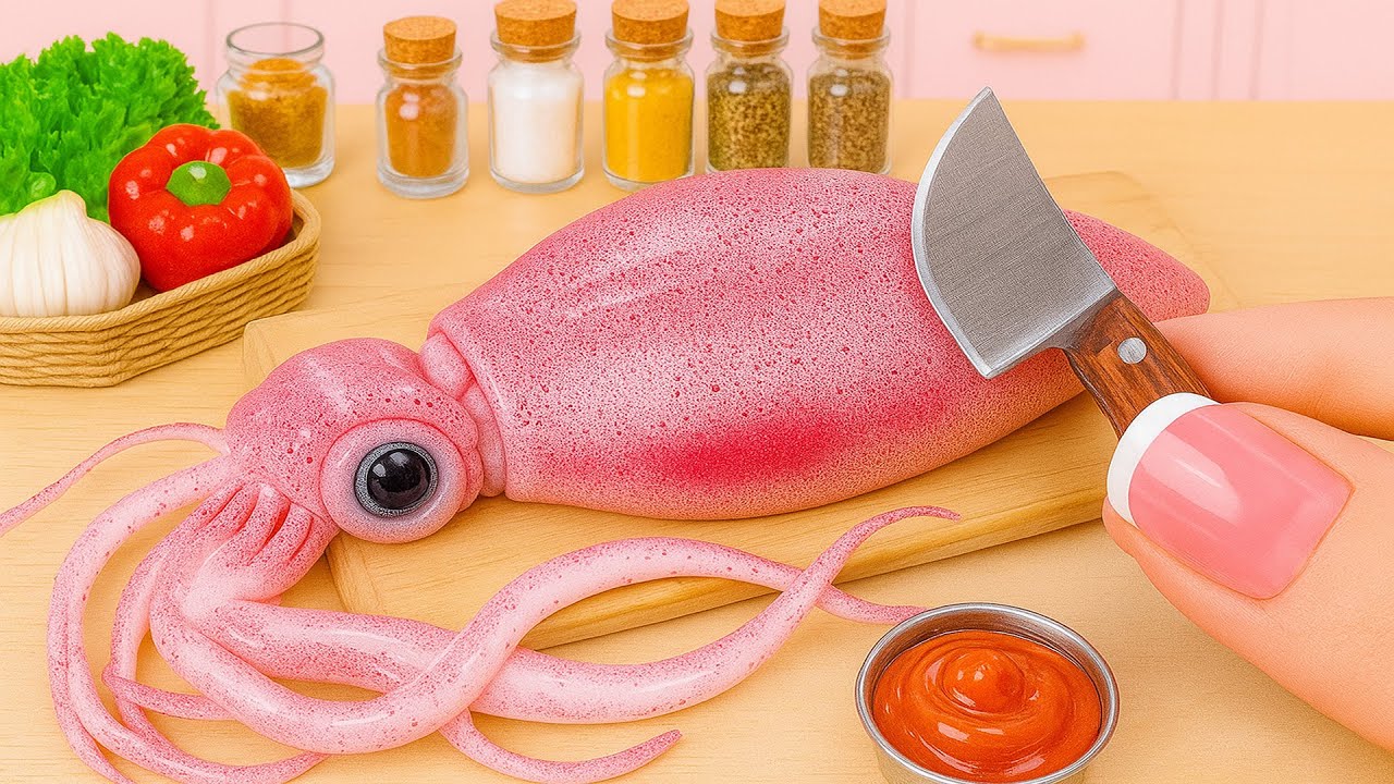 Small Seafood Tutorial 🦑 Cooking Mini Stuffed Squid in Tomato Sauce by Petite Cooking