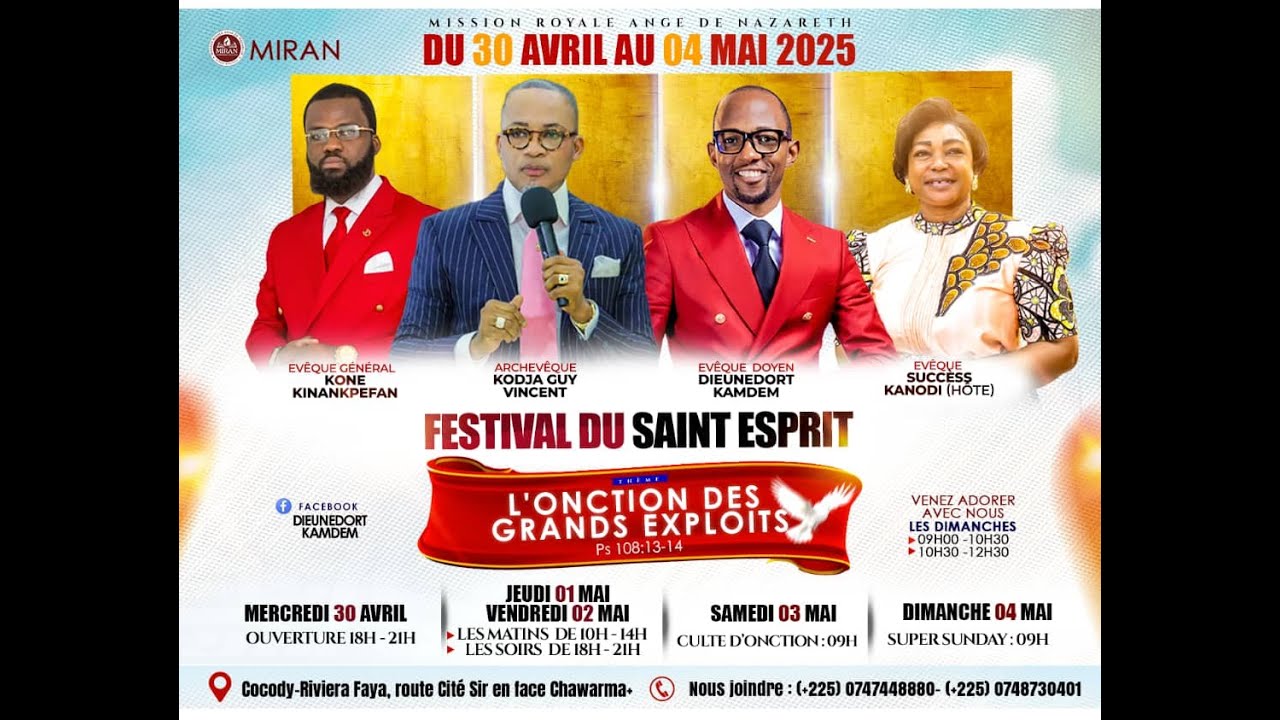 FESTIVAL DU SAINT ESPRIT (FSE) JOUR 5  SUPER SUNDAY : du ( 30 AVRIL AU 04 MAI )
